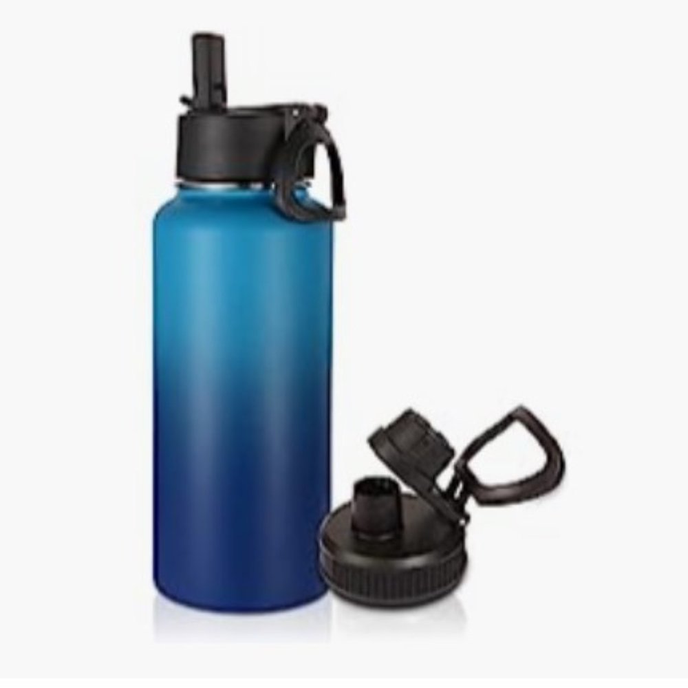 Insulated Stainless Steel Sports Water Bottle - Leak Proof w/ 2 Lids